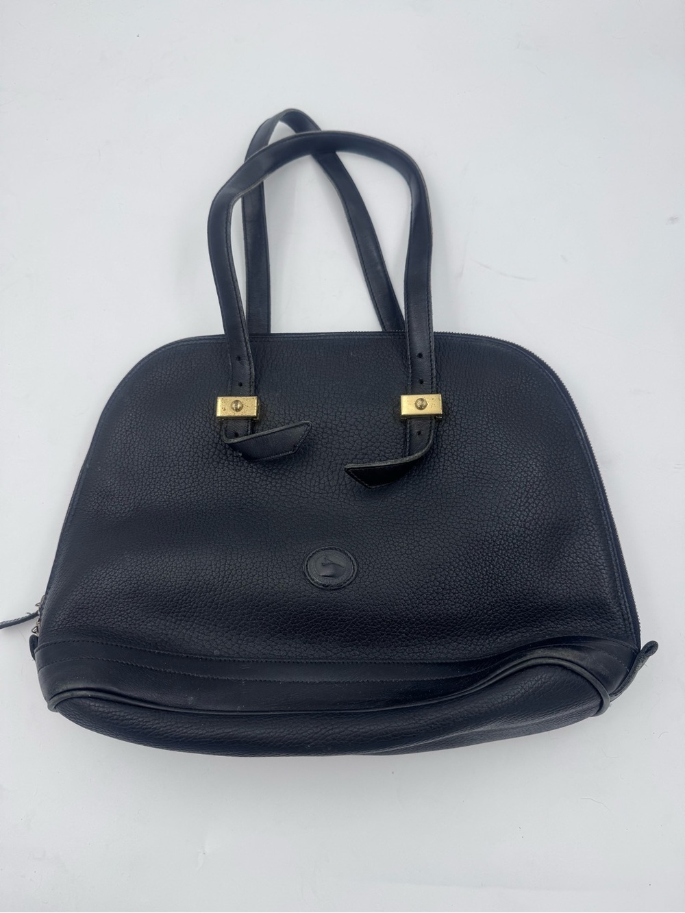 Dooney & Bourke Vintage AWL Dome Metro Bag Pebbled Leather purse Black Gold